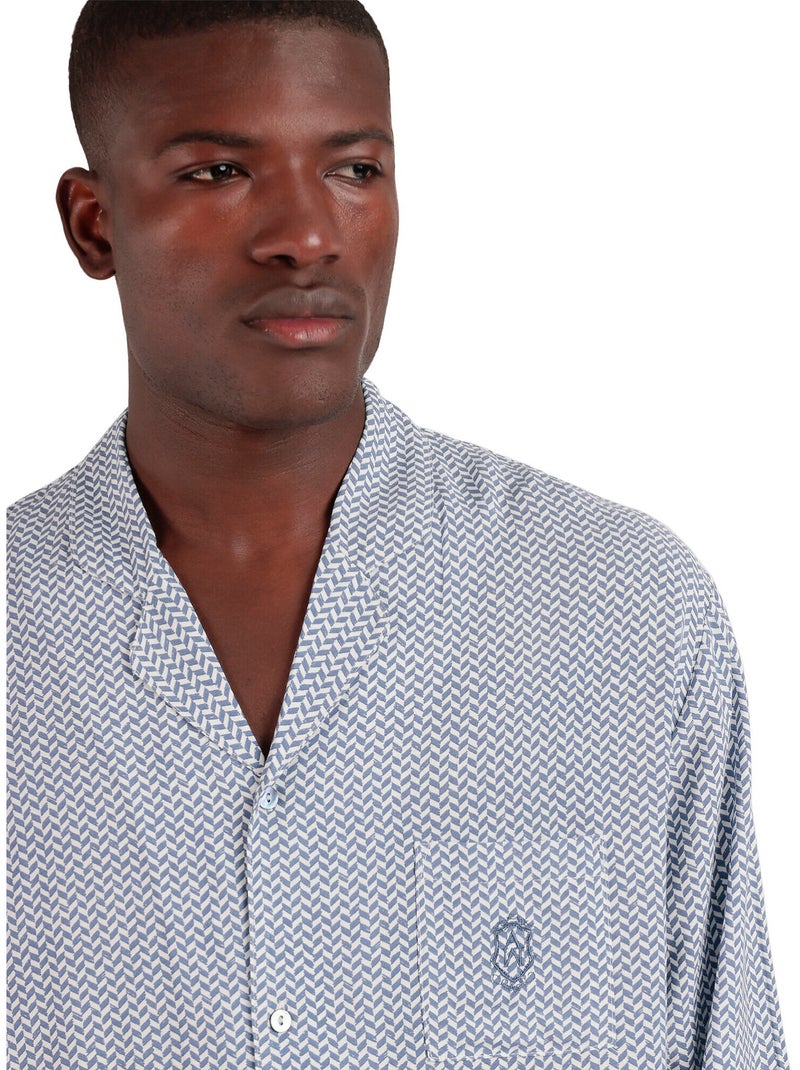 Pyjama tenue pantalon chemise manches longues classic spiga Bleu - Kiabi