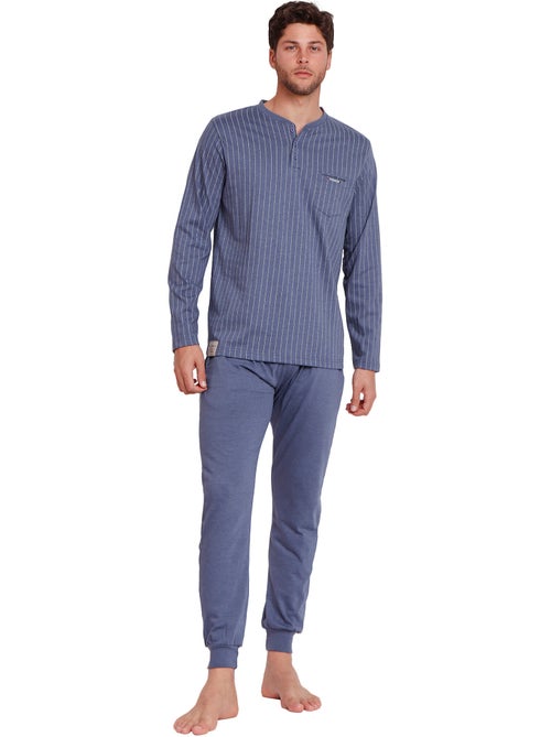Pyjama tenue pantalon polo manches longues blue premium - Kiabi Pyjama tenue pantalon polo manches longues blue premium - Kiabi