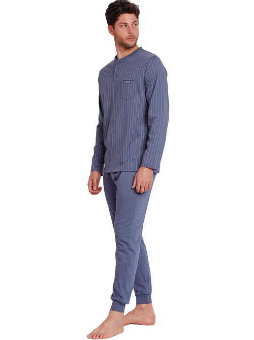 Pyjama tenue pantalon polo manches longues blue premium - Kiabi Pyjama tenue pantalon polo manches longues blue premium - Kiabi