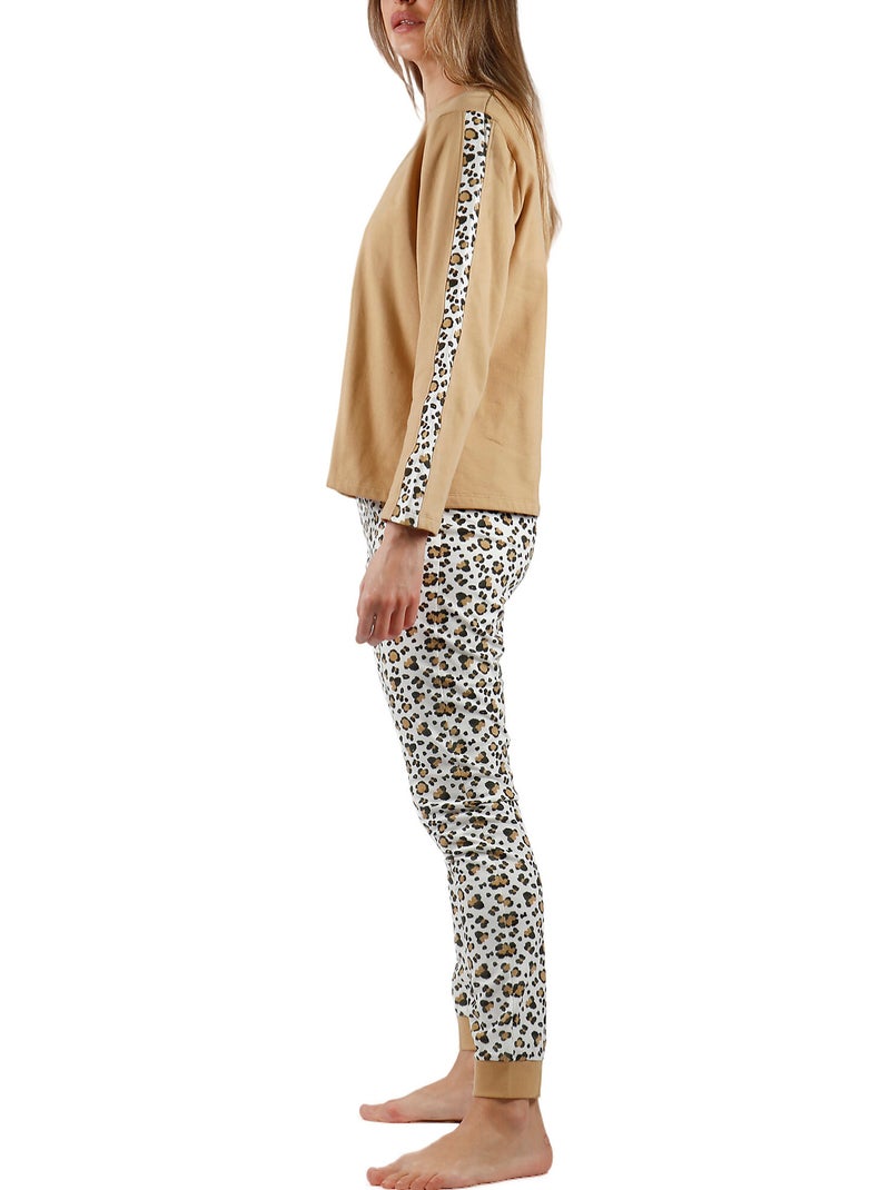 Pyjama tenue pantalon top manches longues minnie leopardo disney Marron - Kiabi