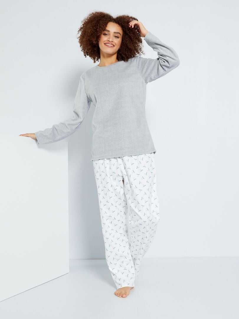 Pyjama van fleecestof en flanel grijs - Kiabi
