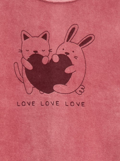 Pyjama van fleecestof met voetjes en applicatie - Kiabi