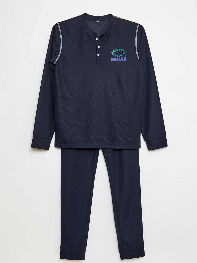 Pyjama van gewafeld tricot in baseballthema - 2-delig Blauw - Kiabi