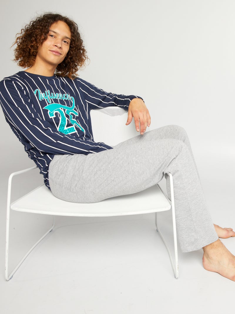 Pyjama van jersey in sportieve stijl - 2-delig blauw / grijs - Kiabi