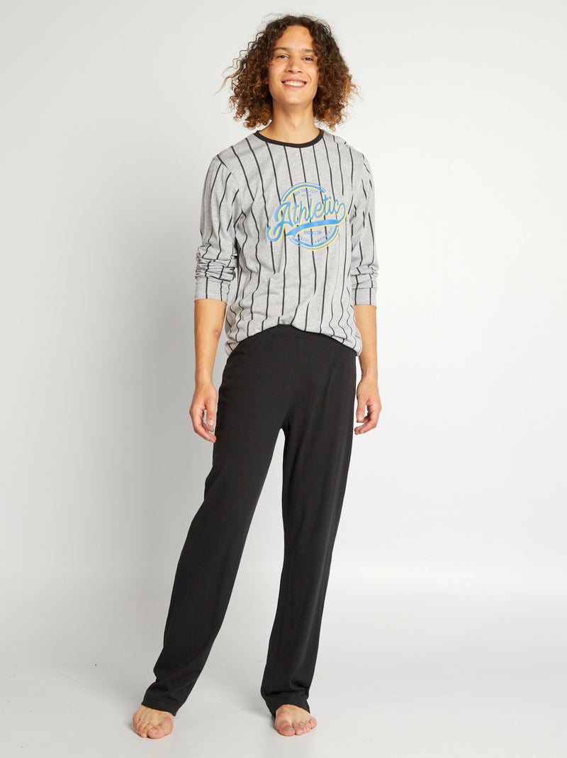 Pyjama van jersey in sportieve stijl - 2-delig grijs / zwart - Kiabi