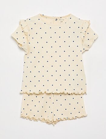 Pyjama van pointelle-tricot met T-shirt en short - 2-delig