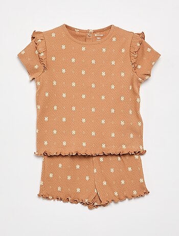 Pyjama van pointelle-tricot met T-shirt en short - 2-delig