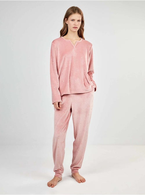 Pyjama van rekbaar polair stof bedrukt met glitter sterretjes - Kiabi Pyjama van rekbaar polair stof bedrukt met glitter sterretjes - Kiabi