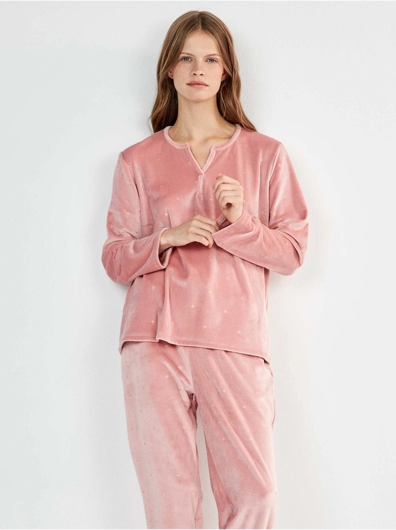 Pyjama van rekbaar polair stof bedrukt met glitter sterretjes Roze - Kiabi