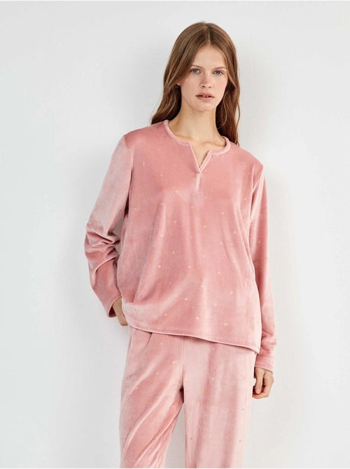 Pyjama van rekbaar polair stof bedrukt met glitter sterretjes - Kiabi Pyjama van rekbaar polair stof bedrukt met glitter sterretjes - Kiabi