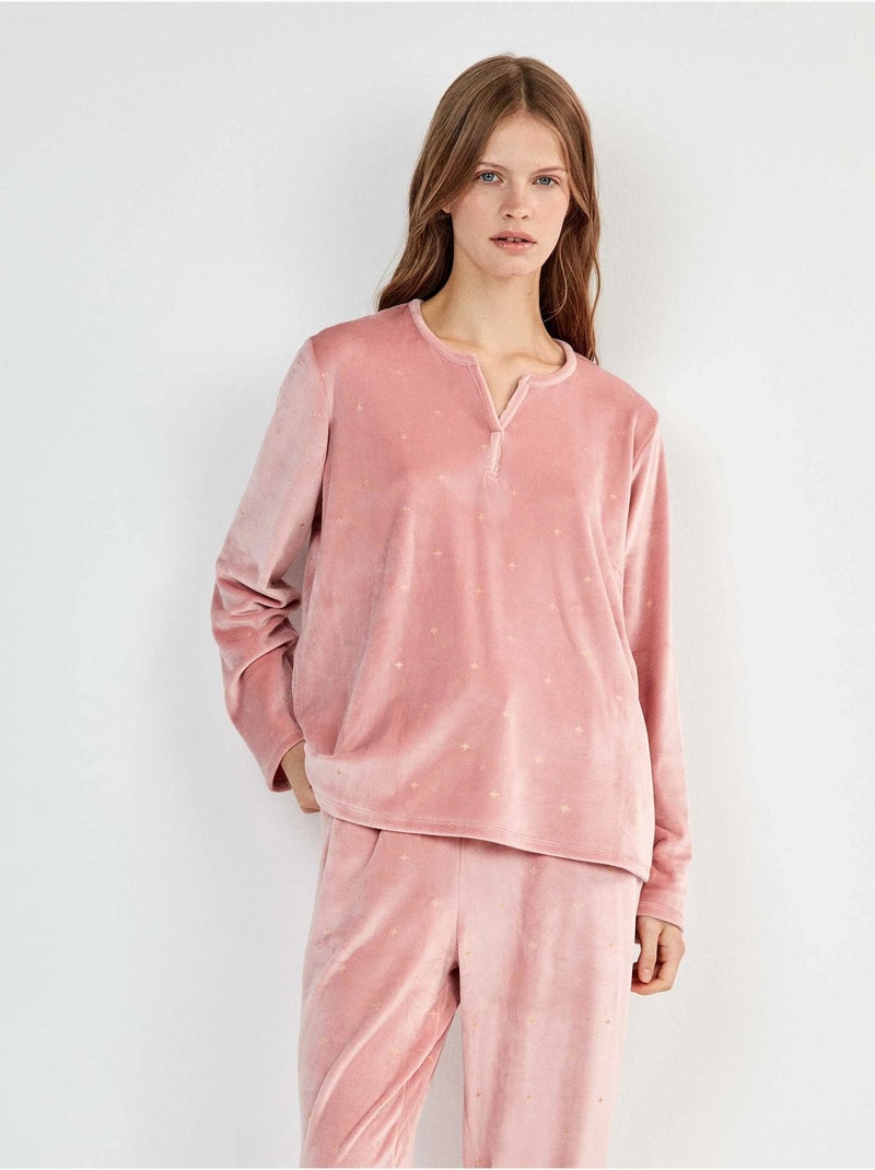 Pyjama van rekbaar polair stof bedrukt met glitter sterretjes Roze - Kiabi