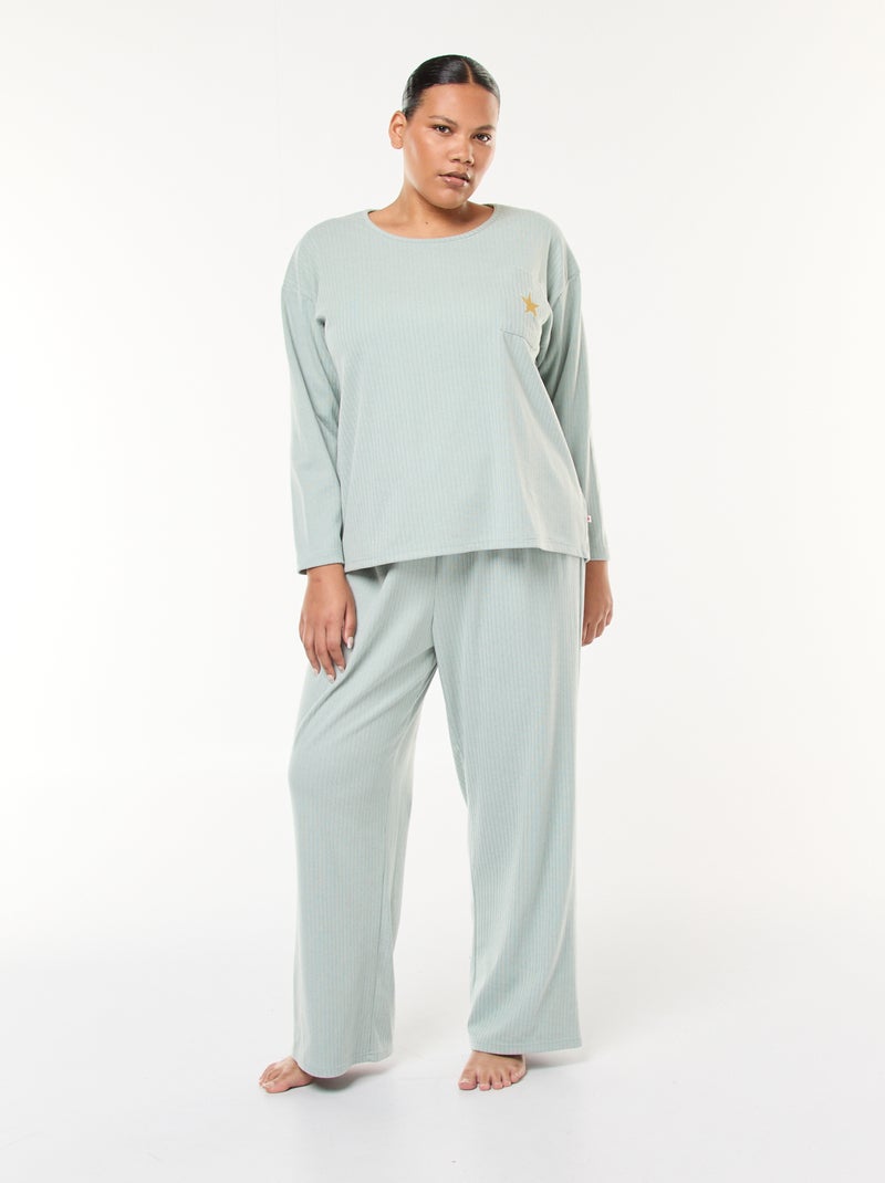 Pyjama van ribstof - 2-delig Blauw - Kiabi