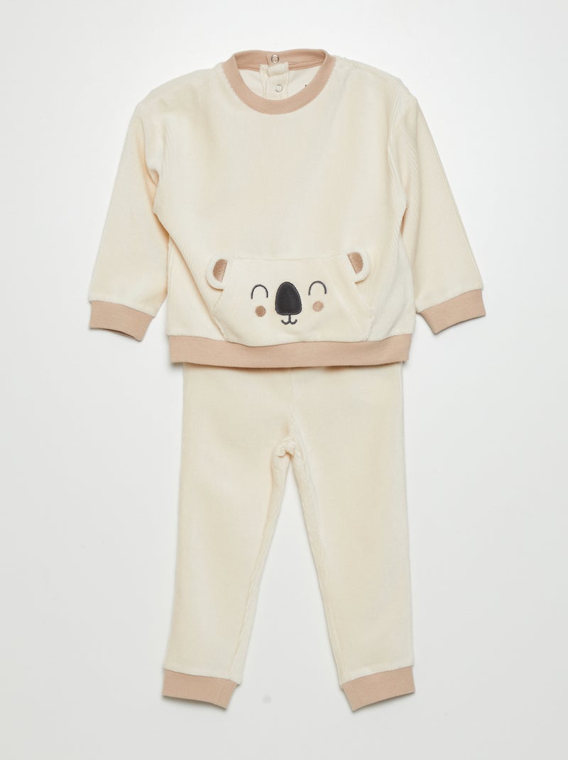 Pyjama van velours - 2-delig BIEGE - Kiabi