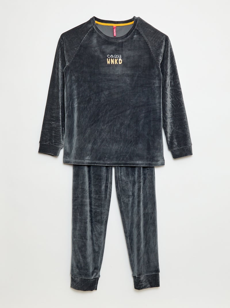 Pyjama van velours - 2-delig Grijs - Kiabi