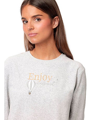 Pyjama velours pantalon top manches longues enjoy every moment