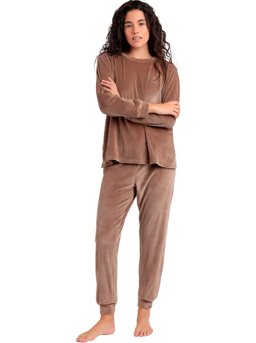 Pyjama velours pantalon top manches longues relax home - Kiabi