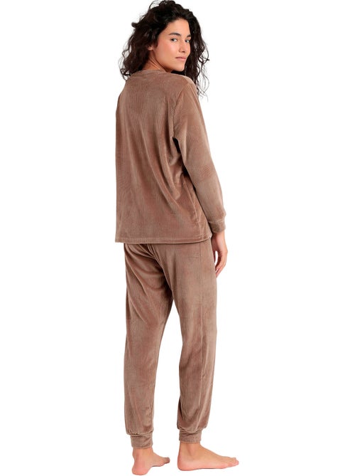 Pyjama velours pantalon top manches longues relax home - Kiabi
