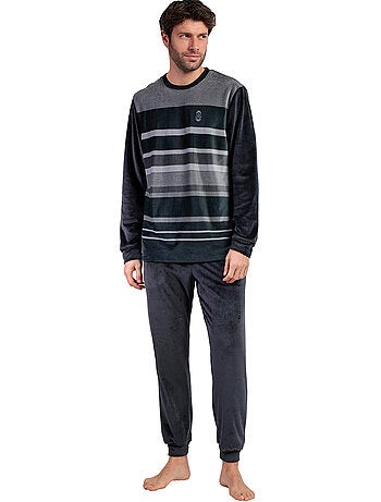 Pyjama velours pantalon top manches longues stripe hype