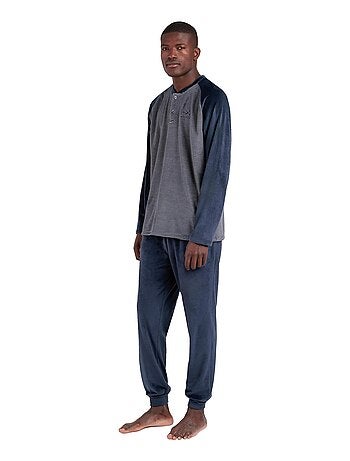 Pyjama velours tenue pantalon top manches longues basic stripes