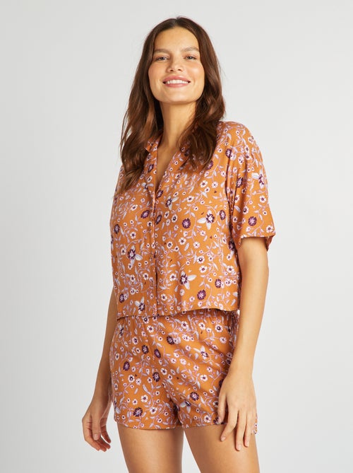 Pyjamablouse + -short met bloemenprint - Kiabi