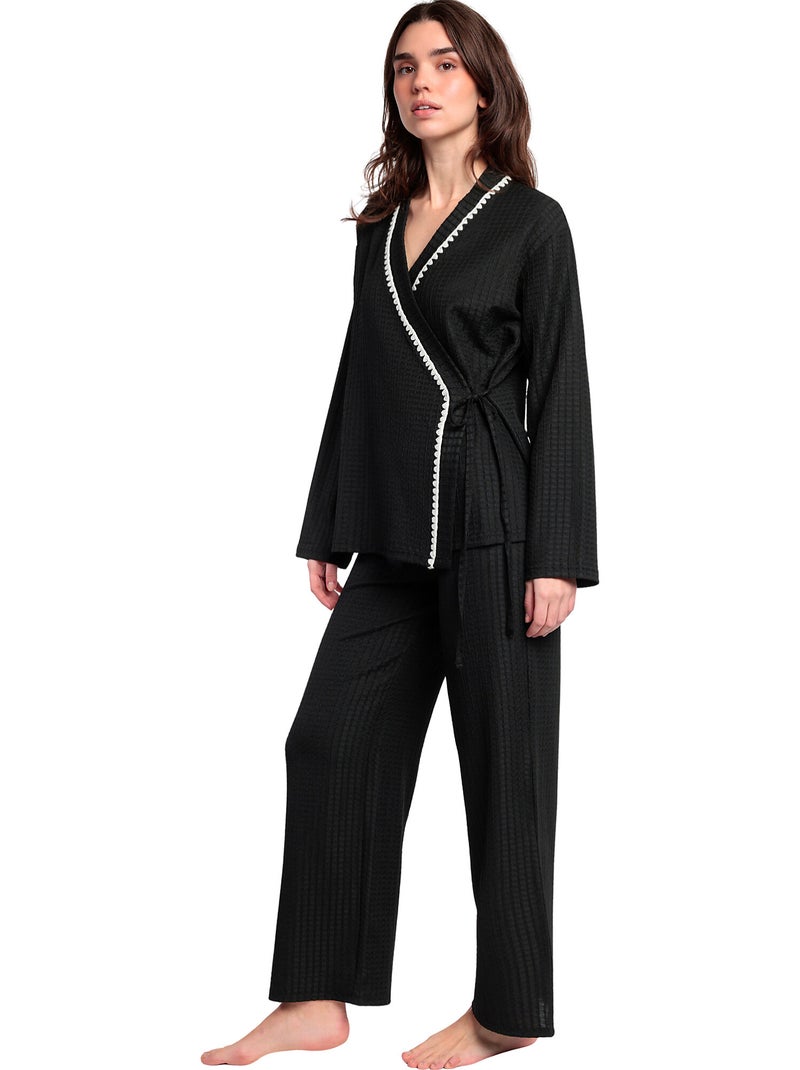 Pyjamabroek grote tuniek met twee rijen knopen luxury stitching Zwart - Kiabi