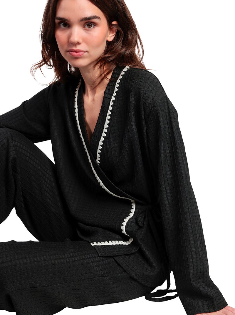 Pyjamabroek grote tuniek met twee rijen knopen luxury stitching Zwart - Kiabi
