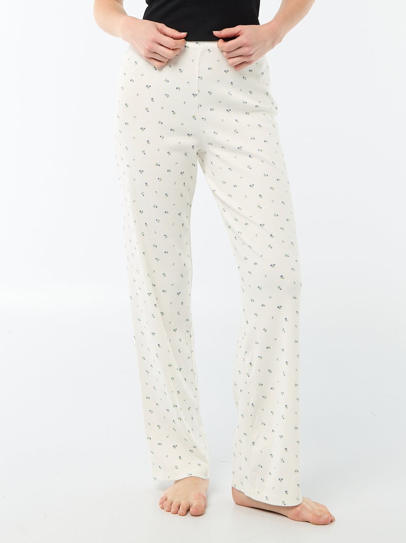 Pyjamabroek met ribbeltextuur - Wit - Kiabi