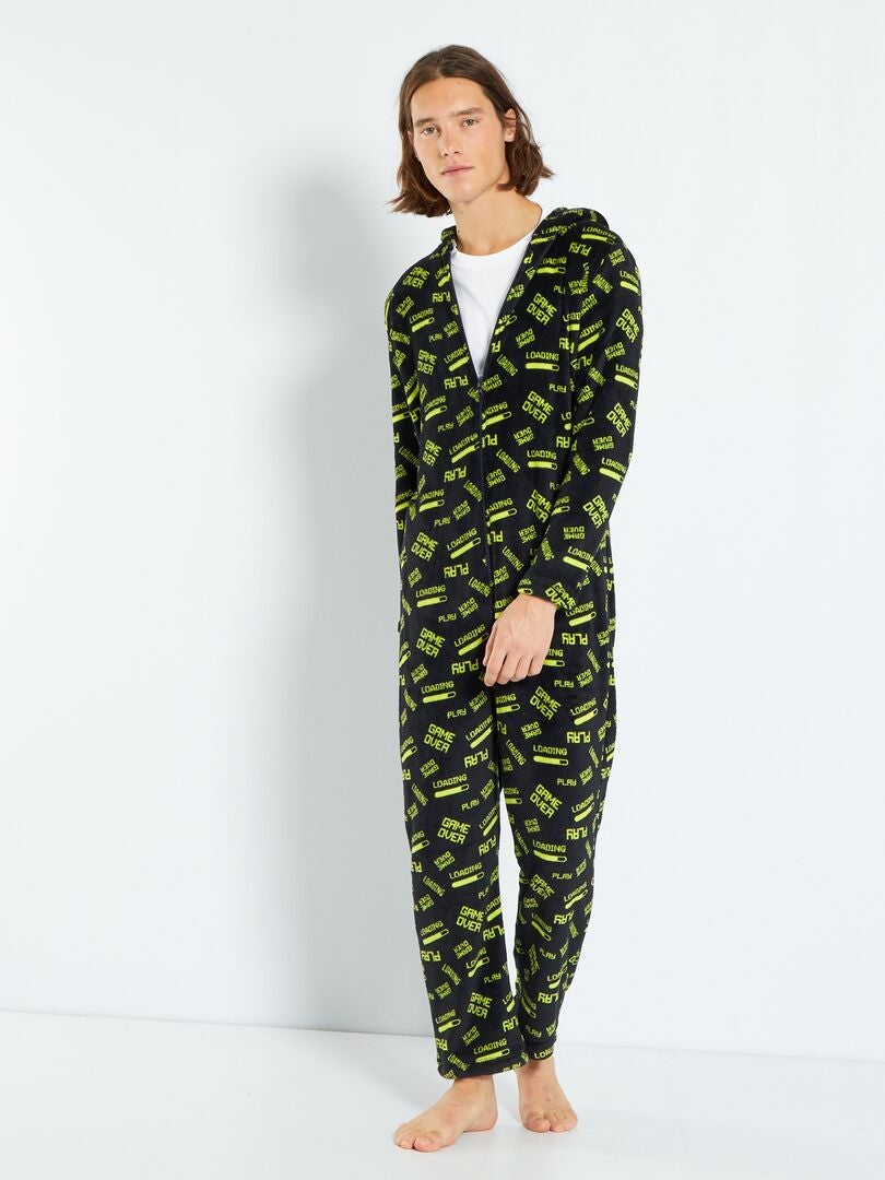 Pyjamapak van fleece 'Game over' zwart / groen - Kiabi