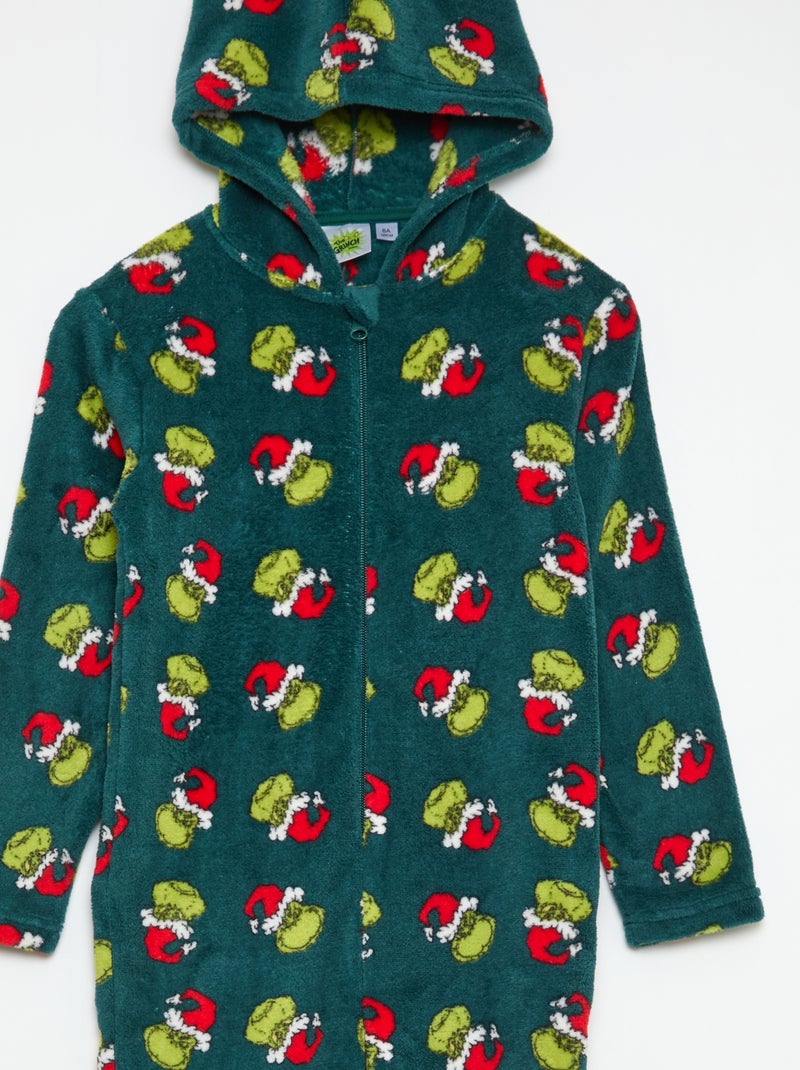 Pyjamapak van fleecestof met kerstprint en capuchon Groen - Kiabi