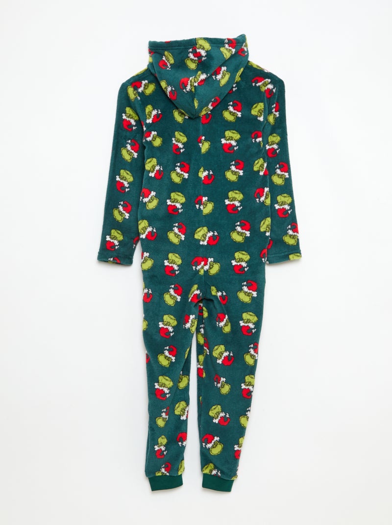Pyjamapak van fleecestof met kerstprint en capuchon Groen - Kiabi