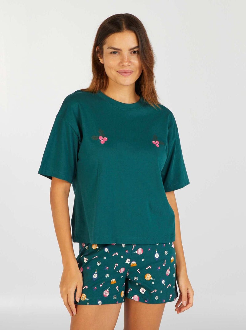 Pyjamaset | Kerstshirt + -short - 2-delig GROEN - Kiabi
