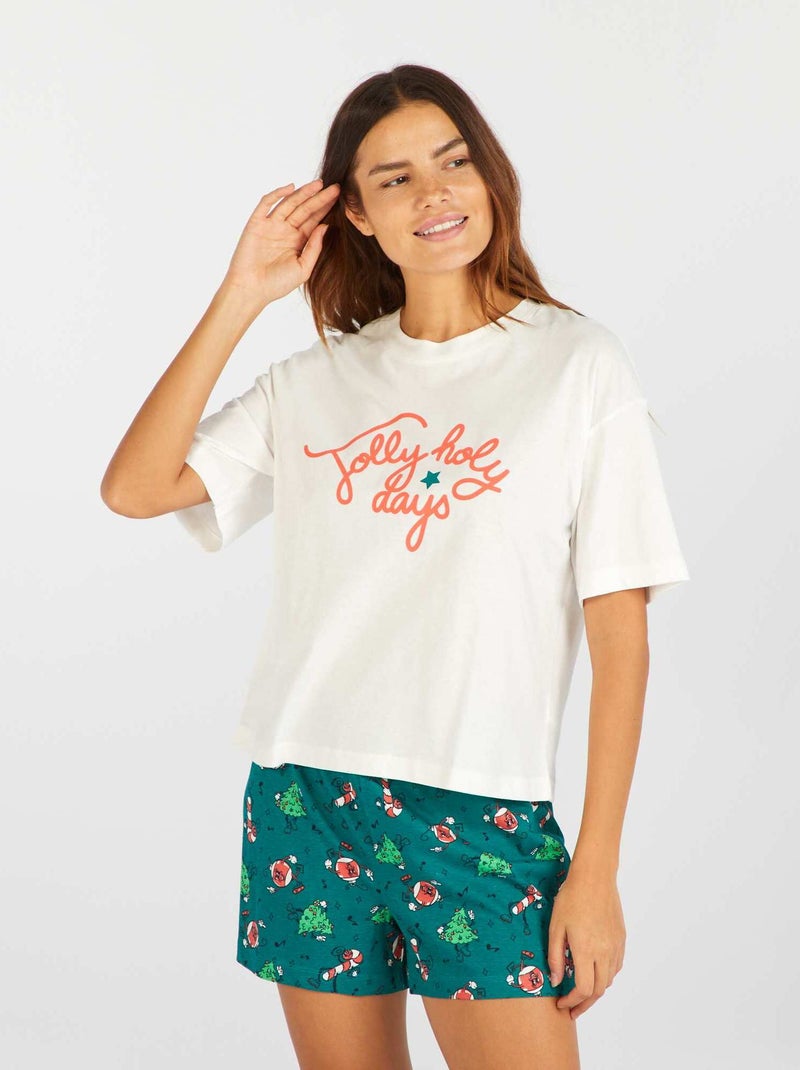 Pyjamaset | Kerstshirt + -short - 2-delig WIT - Kiabi