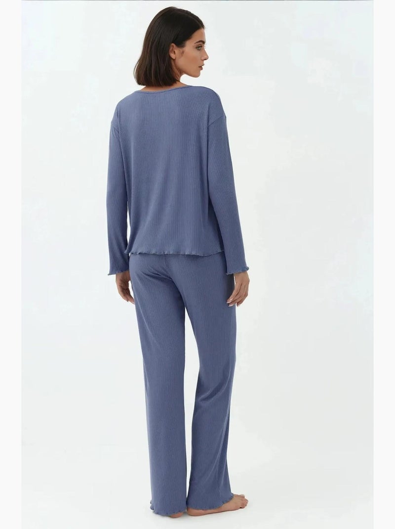 Pyjamaset met hoge taille en lange mouwen hiccup Lagonblauw - Kiabi