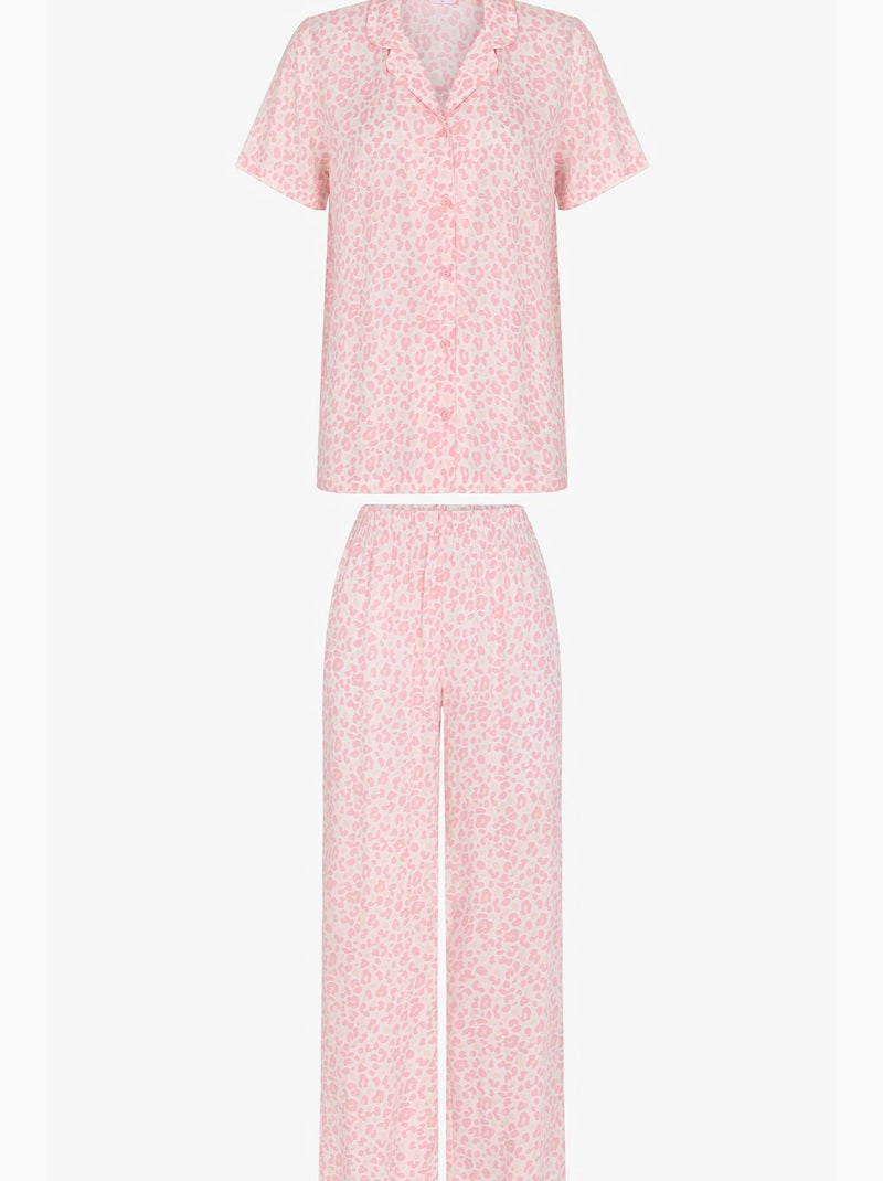 Pyjamaset met luipaardprint, korte mouwen, hemd en broek penti Lichtroze - Kiabi
