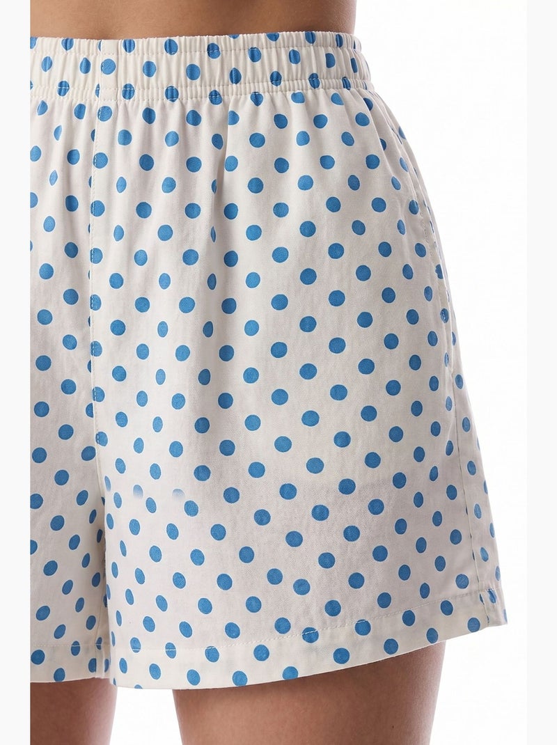 Pyjamaset met overhemd en short, korte mouwen, met stippen penti Gebroken wit - Kiabi