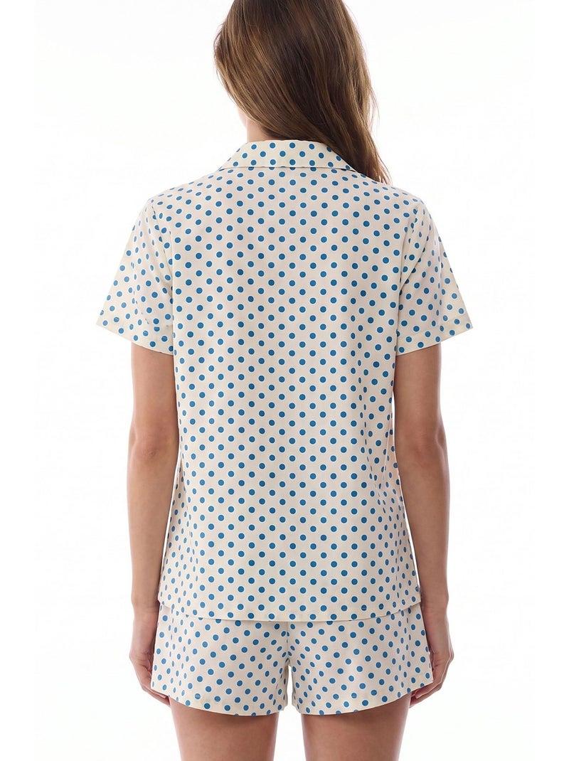 Pyjamaset met overhemd en short, korte mouwen, met stippen penti Gebroken wit - Kiabi