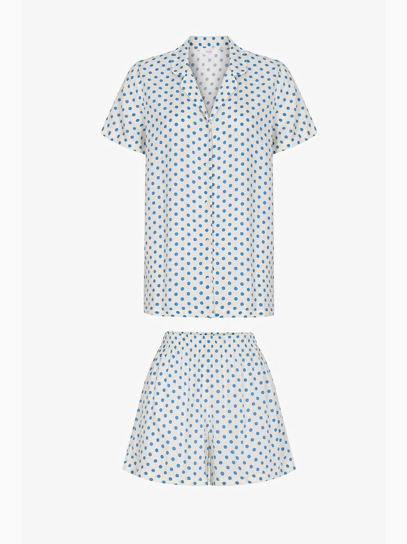 Pyjamaset met overhemd en short, korte mouwen, met stippen penti Gebroken wit - Kiabi