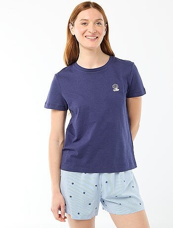 Pyjamaset top + lichte short met all-over streep