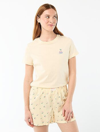 Pyjamaset top + lichte short met all-over streep