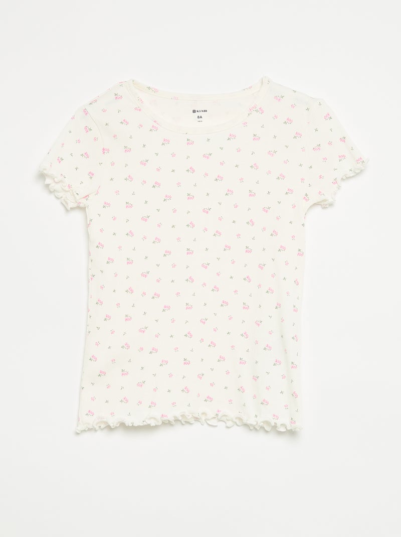 Pyjamaset van geribd katoen met top en short Wit - Kiabi