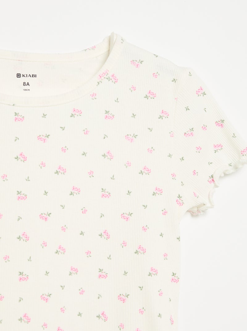 Pyjamaset van geribd katoen met top en short Wit - Kiabi