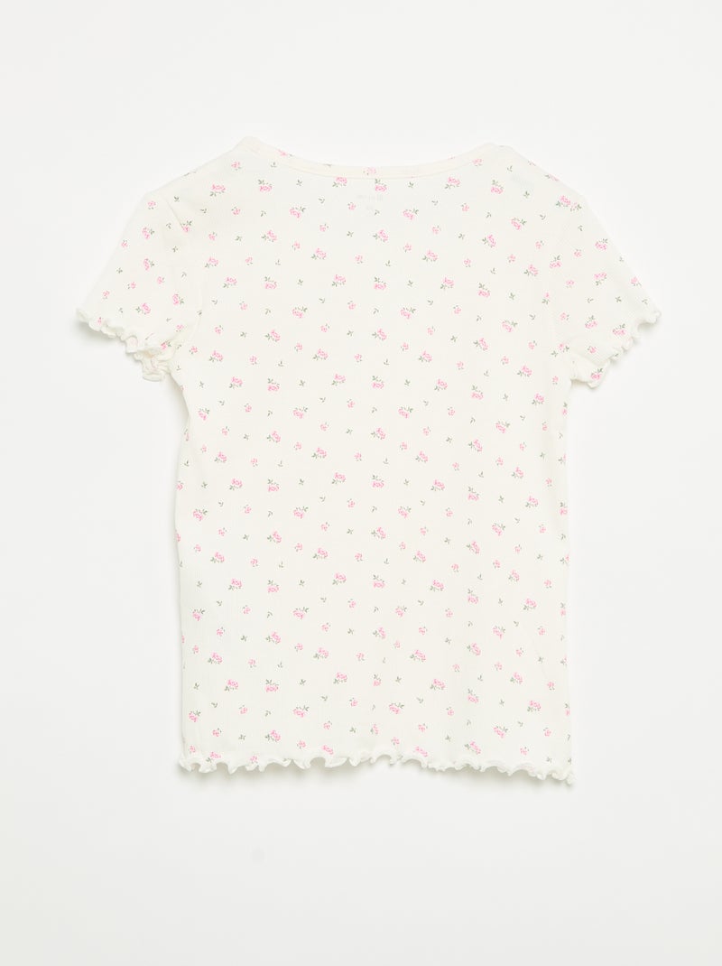 Pyjamaset van geribd katoen met top en short Wit - Kiabi