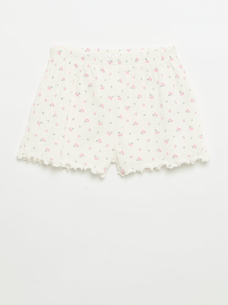 Pyjamaset van geribd katoen met top en short Wit - Kiabi