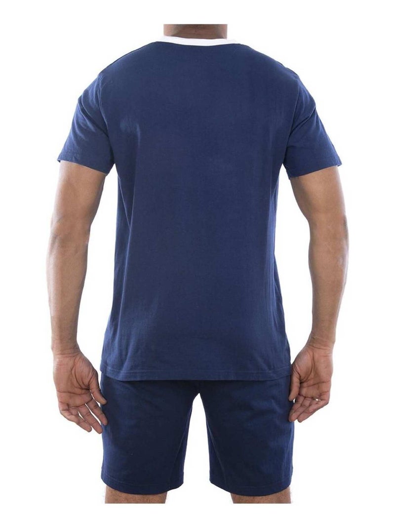 Pyjamaset voor heren (kort model), t-shirt met vintage henley-kraag Blauw - Kiabi
