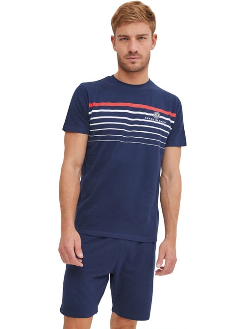 Pyjamaset voor heren van katoen met korte mouwen en t-shirt met ronde hals. - Kiabi Pyjamaset voor heren van katoen met korte mouwen en t-shirt met ronde hals. - Kiabi
