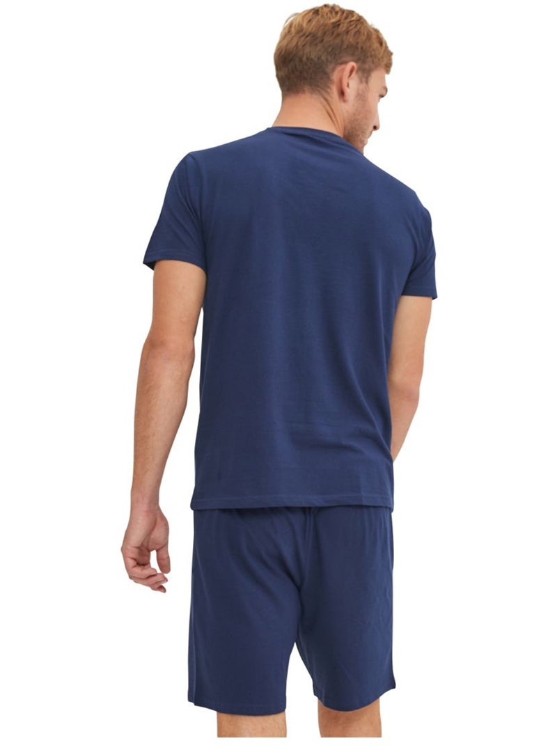 Pyjamaset voor heren van katoen met korte mouwen en t-shirt met ronde hals. Blauw - Kiabi