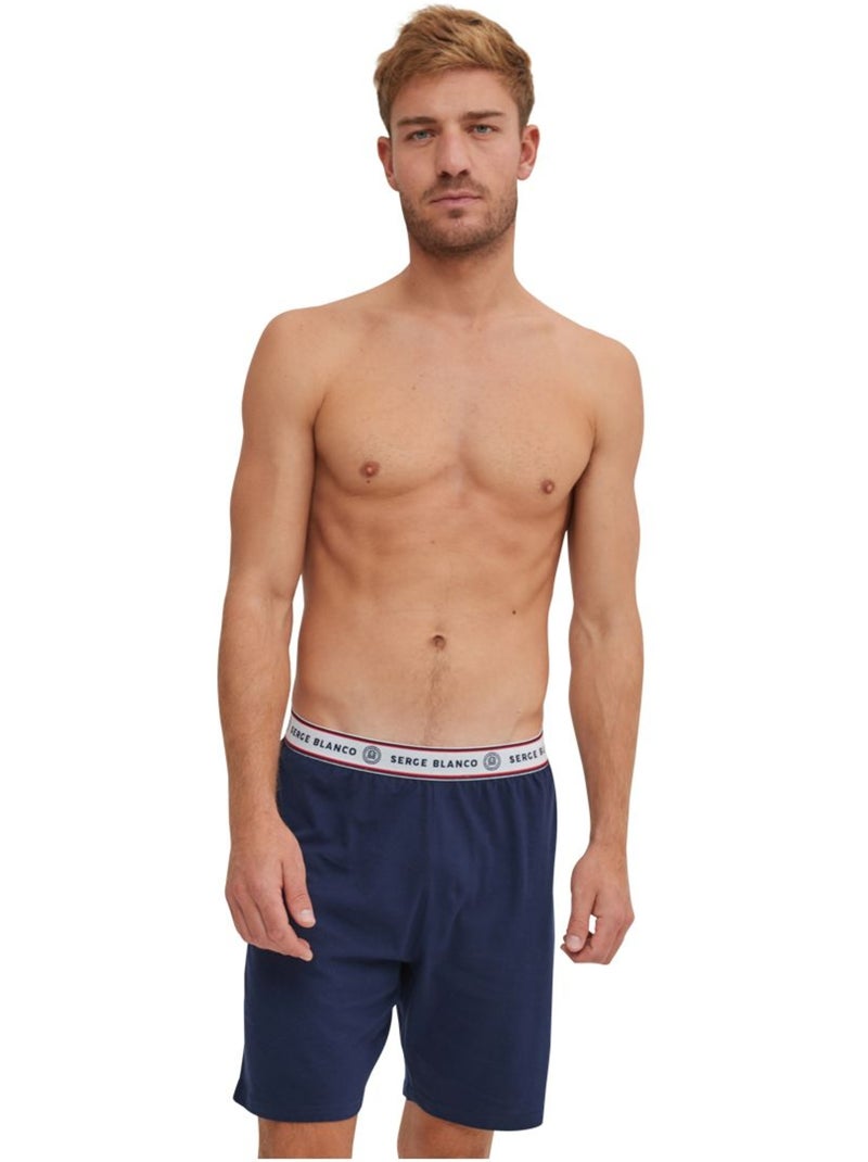 Pyjamaset voor heren van katoen met korte mouwen en t-shirt met ronde hals. Blauw - Kiabi