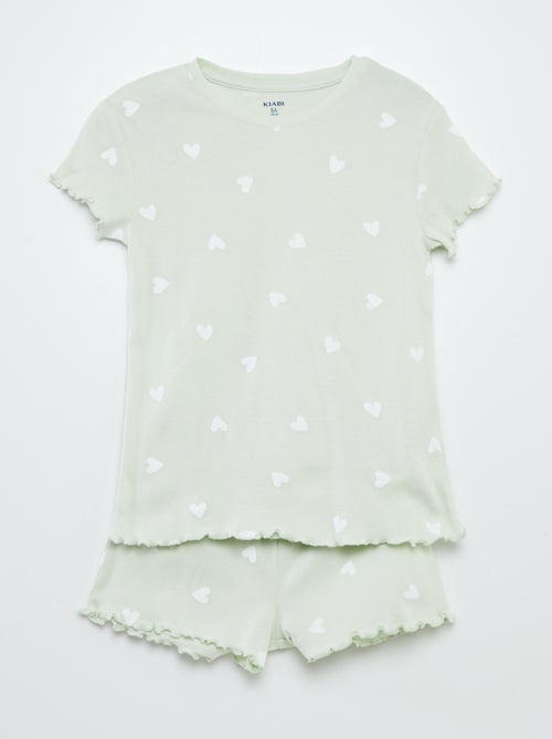 Pyjamasetje - T-shirt + short met print en golvend boordje - 2-delig - Kiabi