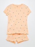 Pyjamasetje - T-shirt + short met print en golvend boordje - 2-delig ORANJE - Kiabi