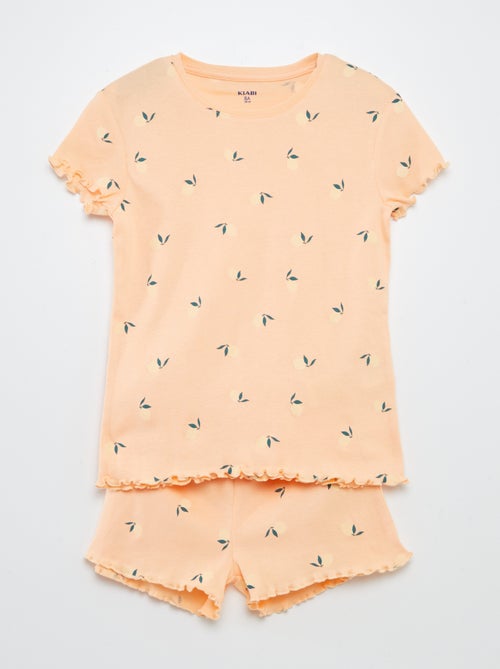 Pyjamasetje - T-shirt + short met print en golvend boordje - 2-delig - Kiabi